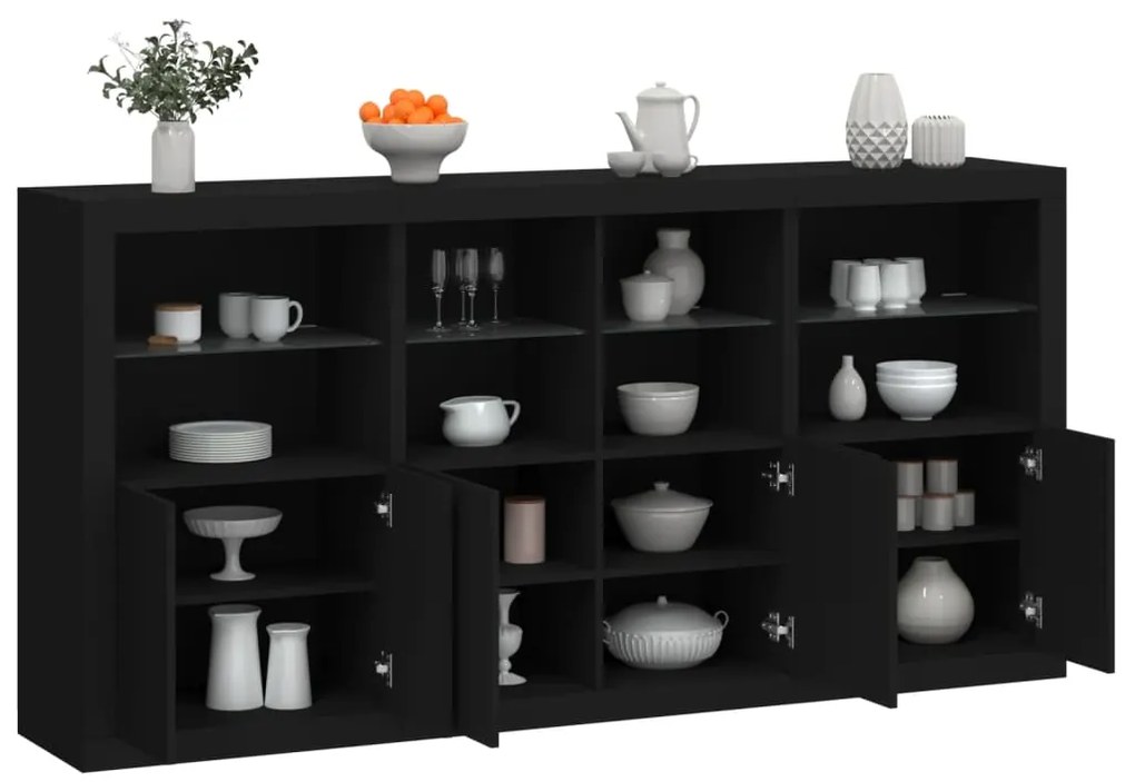 Credenza con Luci LED Nera 202x37x100 cm