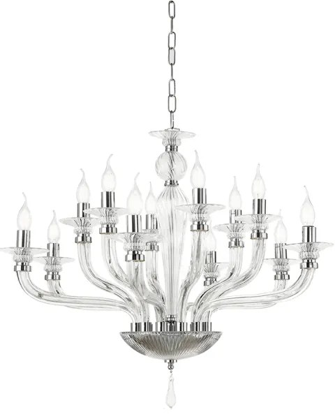 Lampadario a sospensione D85 cm VILLA a 12 luci in vetro lavorato a mano CROMO