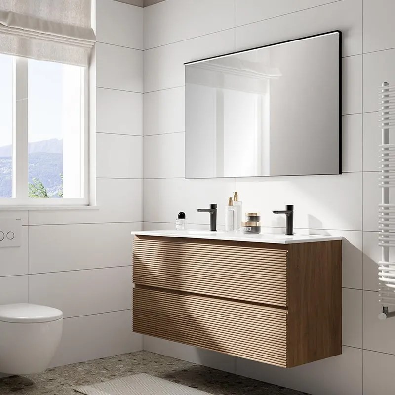 Mobile bagno da fissare con lavabo STEP L 120 x H 60 x P 45 cm oak in mdf 2 cassetti per doppia vasca