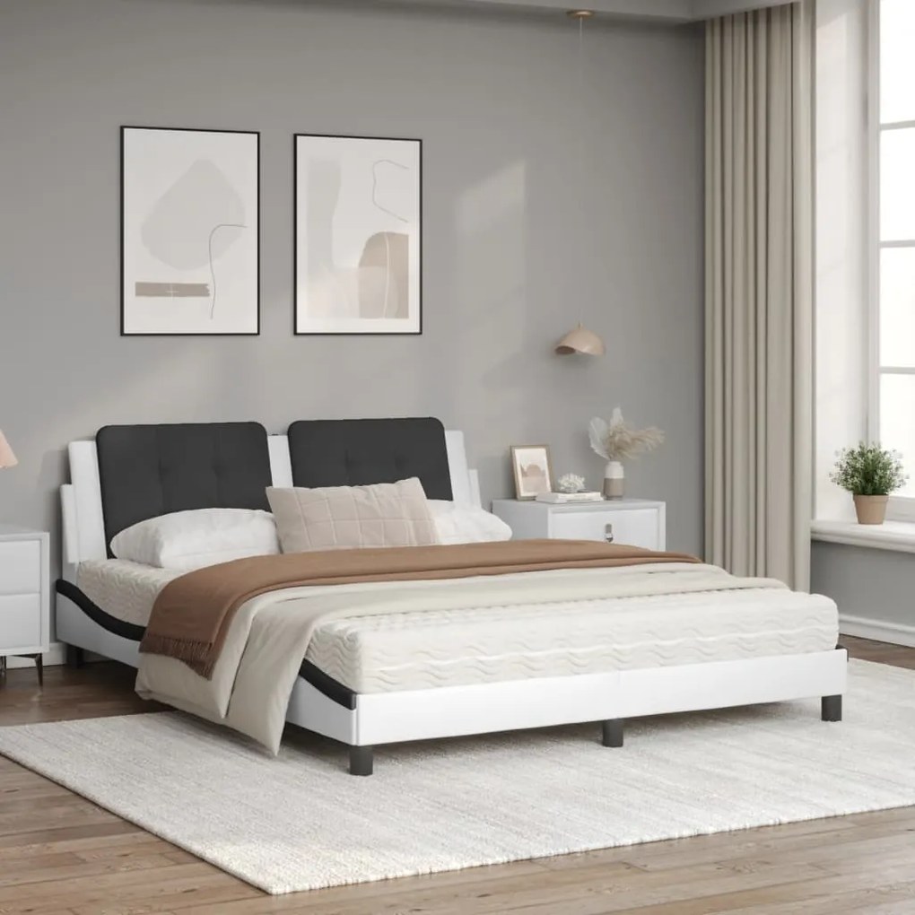 Letto con materasso bianco e nero 160x200cm similpelle