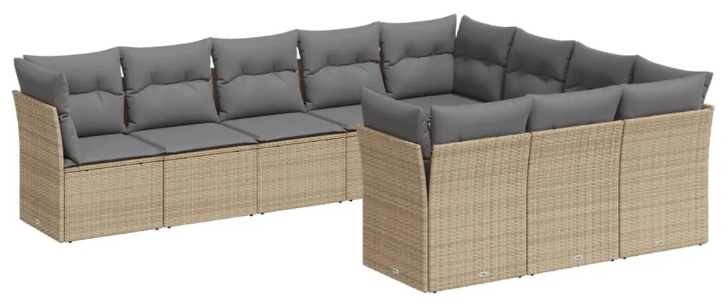 Set Divano da Giardino 10 pz con Cuscini Beige in Polyrattan