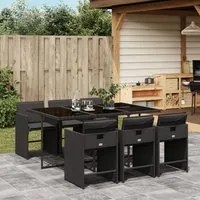 Set da Pranzo da Giardino 7 pz Nero con Cuscini in Polyrattan 3211087