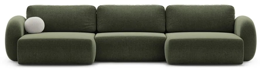 Divano angolare verde allungabile/con contenitore (a U) con rivestimento in ciniglia Tonale – Cosmopolitan Design