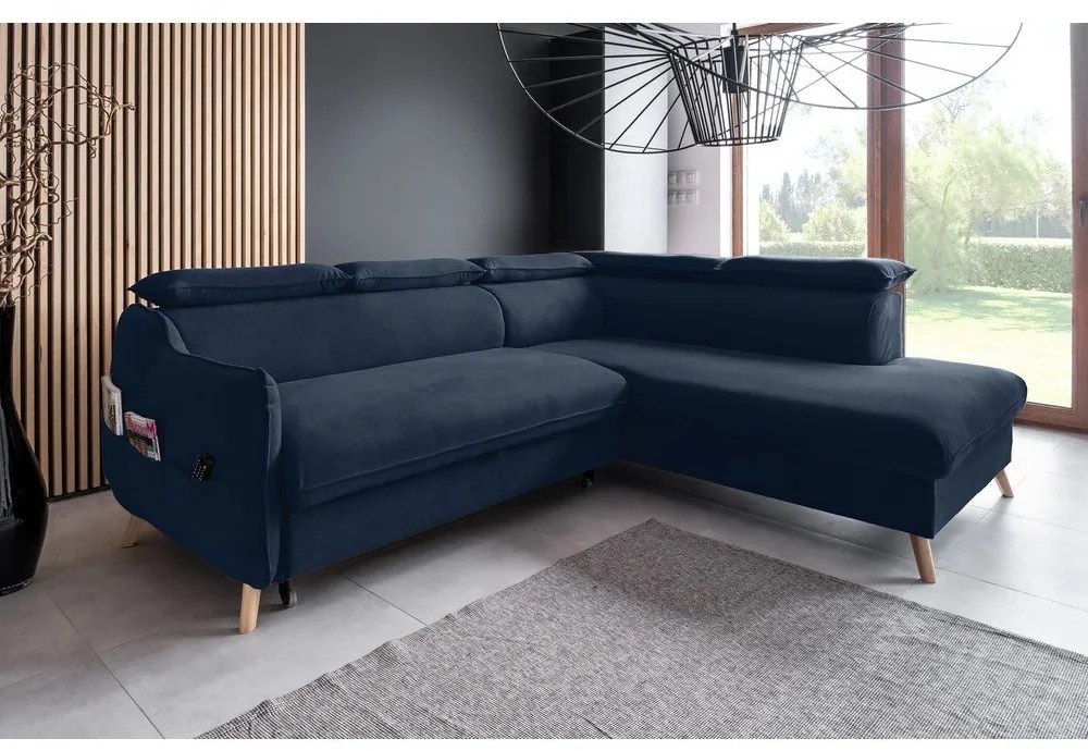 Divano letto angolare in velluto blu scuro (angolo destro) Sweet Harmony - Miuform