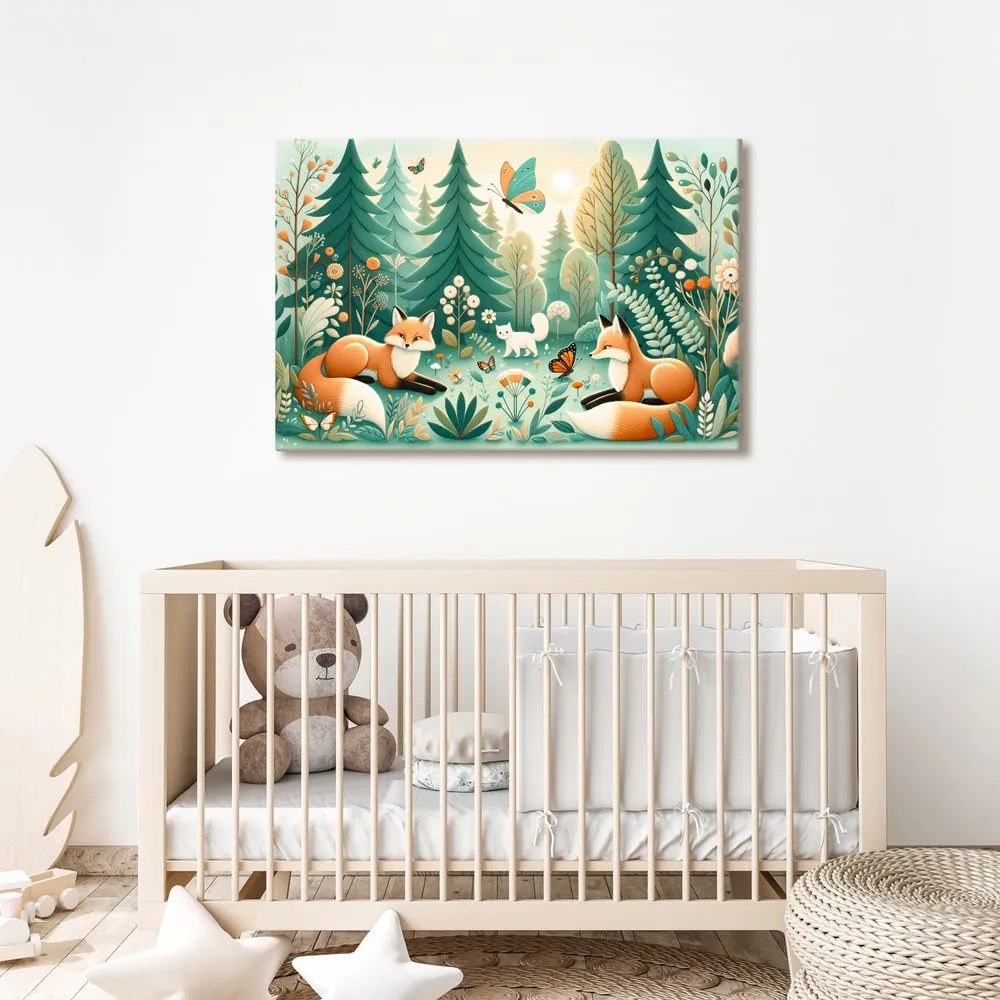Quadro su tela – Tranquillità del bosco con volpi