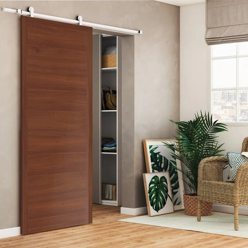 Porta scorrevole Rustic in mdf marrone, L 93 x H 212 cm, con binario Loft bianco Reversibile