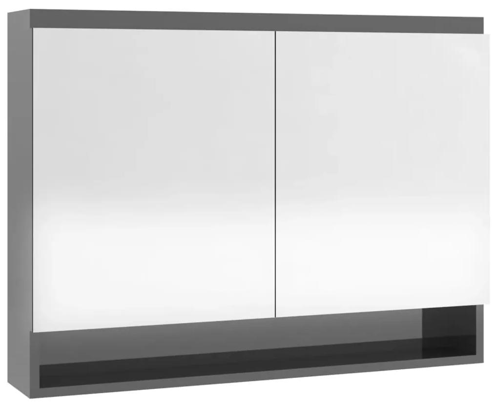 Armadietto bagno con specchio 80x15x60 cm in mdf grigio lucido