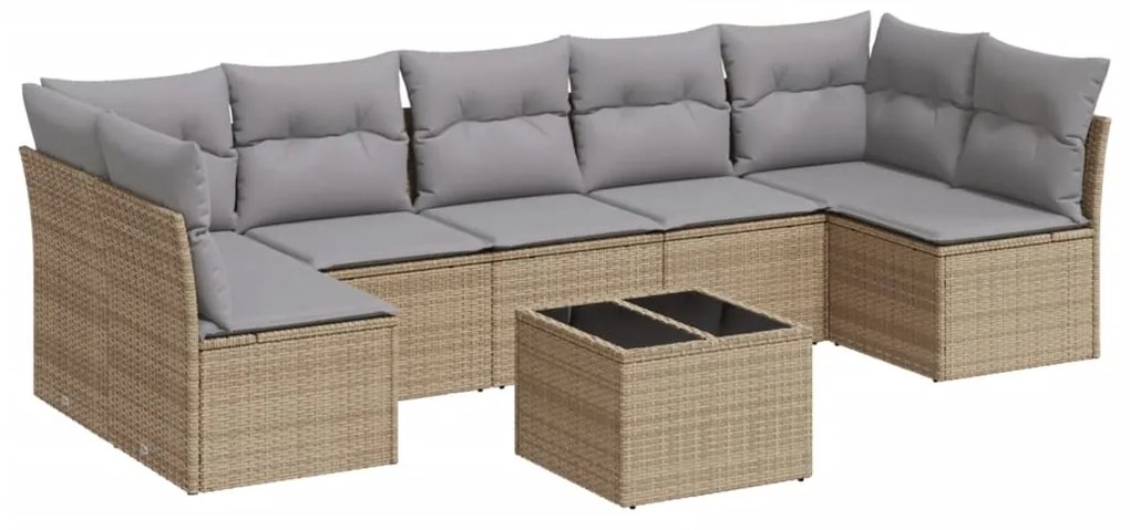 Set divano da giardino 8 pz con cuscini beige in polyrattan