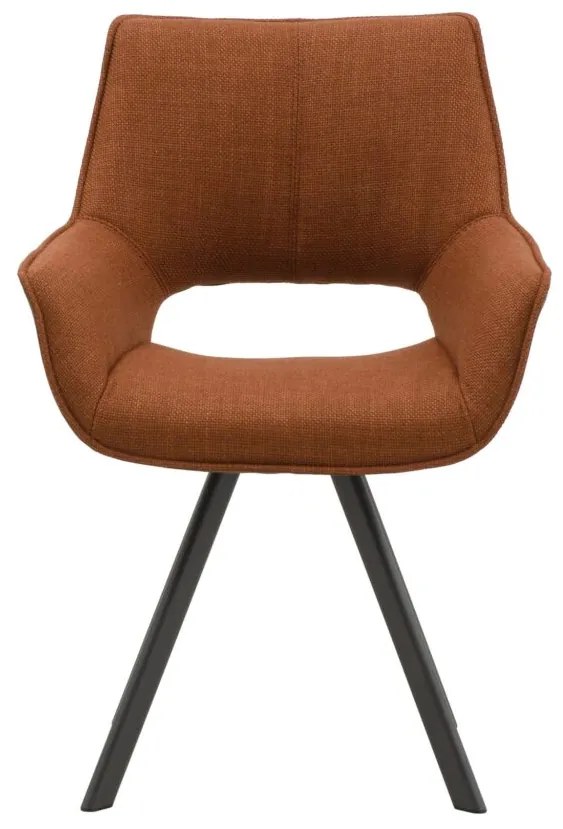 Set di sedie MONTMARTRE in similpelle marrone, tessuto terracotta e gambe in metallo nero, con braccioli