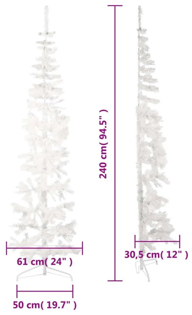 Albero Natale Artificiale Sottile a Metà Supporto Bianco, 240 cm