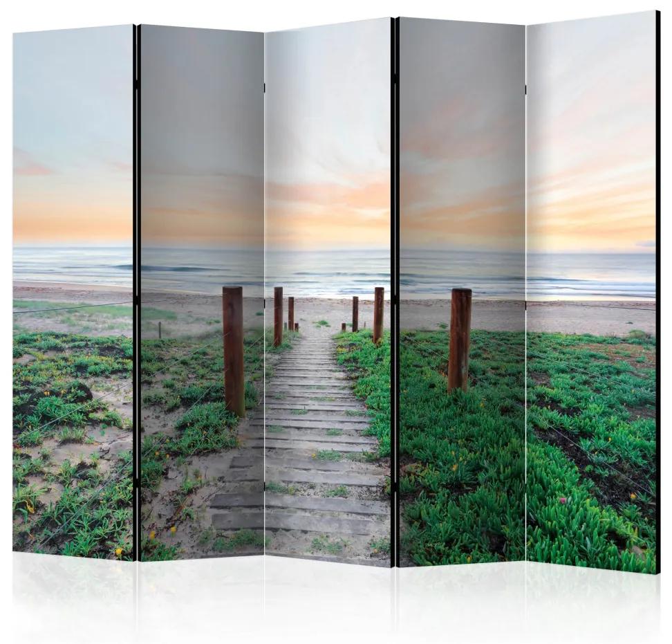 Paravento design Tra l'erba II (5-parti) - paesaggio marino con oceano e cielo