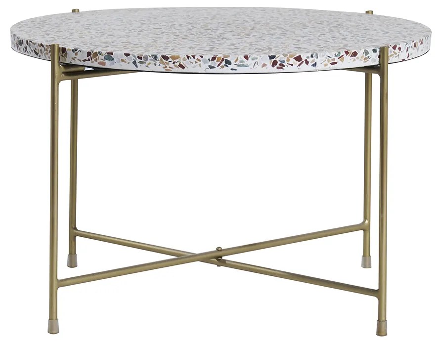 Tavolino salotto design tondo in terrazzo e metallo dorato D55 cm MEZZO