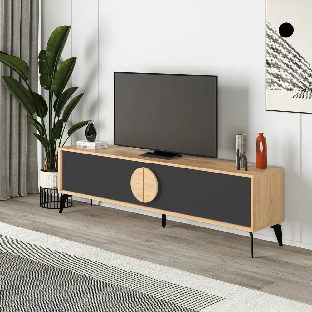 Tavolo TV in rovere nero e naturale 180x51 cm Vae - Marckeric