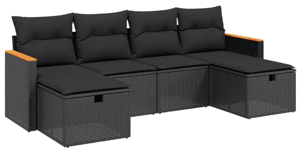 Set divano da giardino 6 pz con cuscini nero in polyrattan