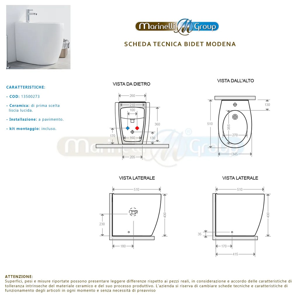 Sanitari Bidet e Vaso WC a terra filomuro coprivaso softclose Modena