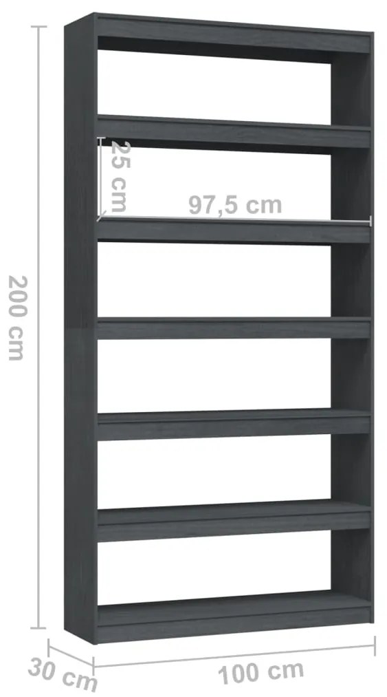 Libreria/Divisorio Grigio 100x30x200 cm Legno Massello di Pino