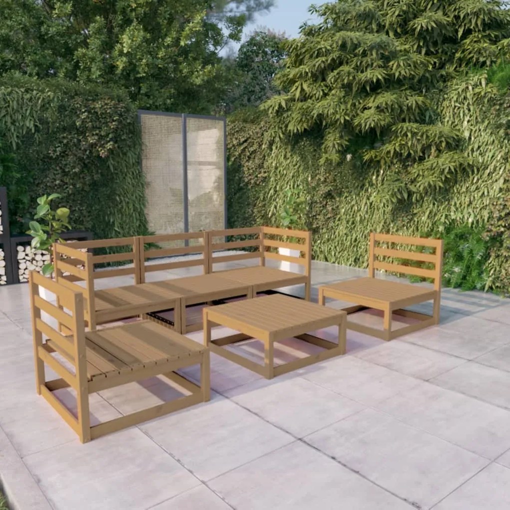 Set Divani da Giardino 6 pz Miele in Legno Massello di Pino