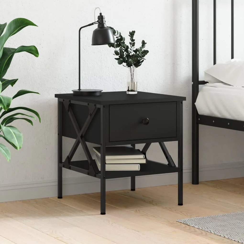 Comodino Nero 40x42x45 Cm İn Legno Multistrato /