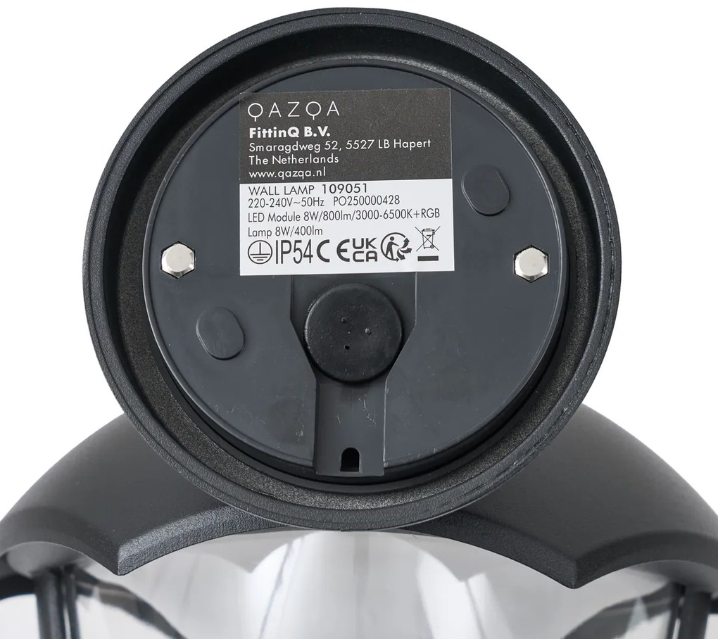 Applique da esterno smart nera con vetro trasparente con LED IP54 - Classica