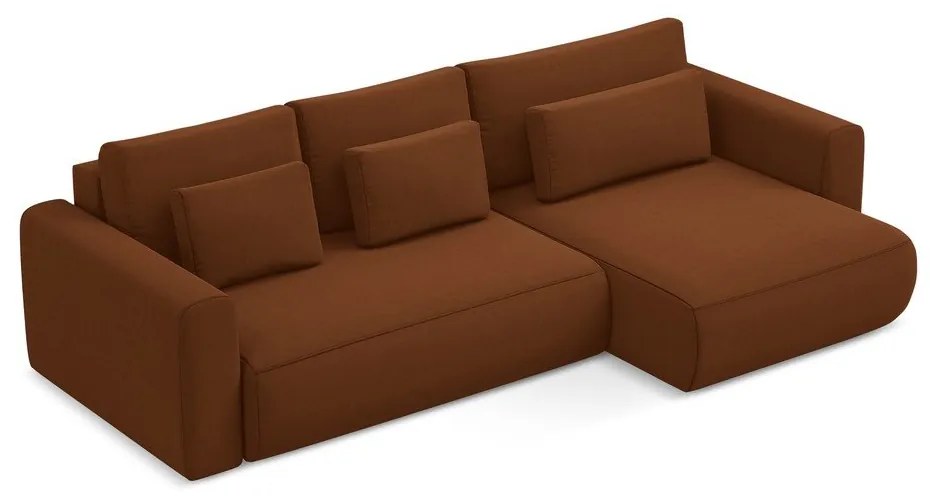 Divano angolare color terracotta allungabile/con contenitore (con penisola a destra/con chaise lounge) con rivestimento in velluto Kapua – Makamii