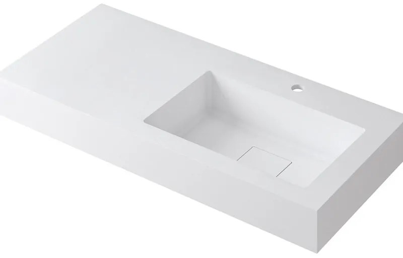 Lavabo a incasso rettangolare vasca a destra L 100.5 x H 15 x P 46 cm in resina bianco opaco
