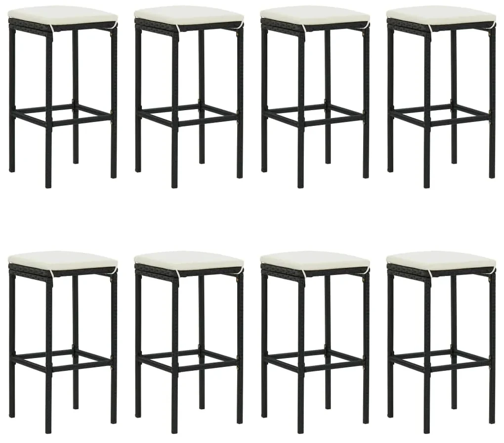 Set bar da giardino 9 pz con cuscini in polyrattan nero