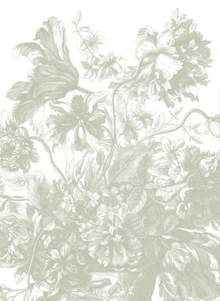 KEK Amsterdam Carta da parati panoramica Engraved Flowers Uyterlinde - Green 292 cm