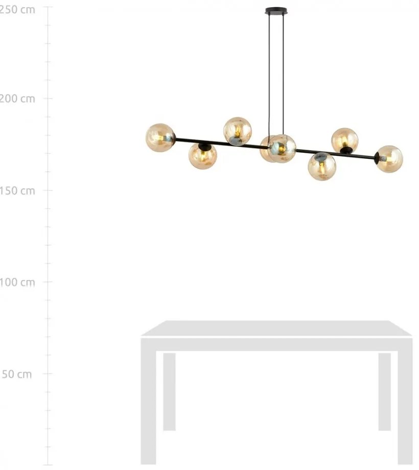 Lampadario a sospensione ROSSI 8 BL in acciaio e vetro 8xE14 Colore delle Sfere Miele