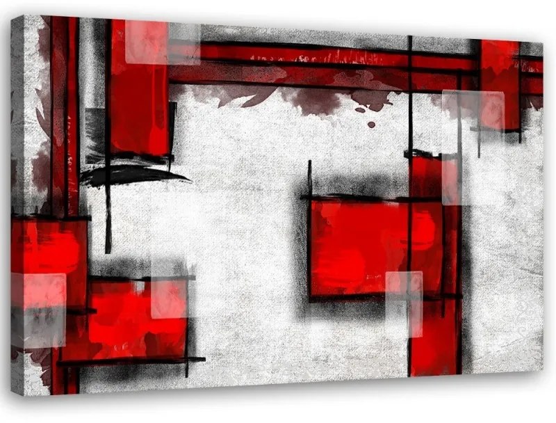 Quadro su tela, Astratto Bianco Rosso  Dimensioni Tappeti 100x70