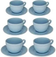 Set 6 Tazze da The con Piattino 9,5xh7 cm in Gres Porcellanato Juliet Azzurro Pastello