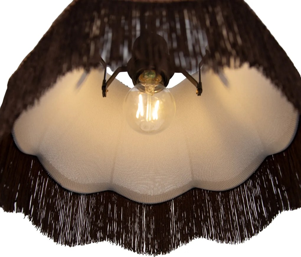 Lampada a sospensione Nera con spina e paralume marrone con interno bianco 31,5 cm - Cavalux