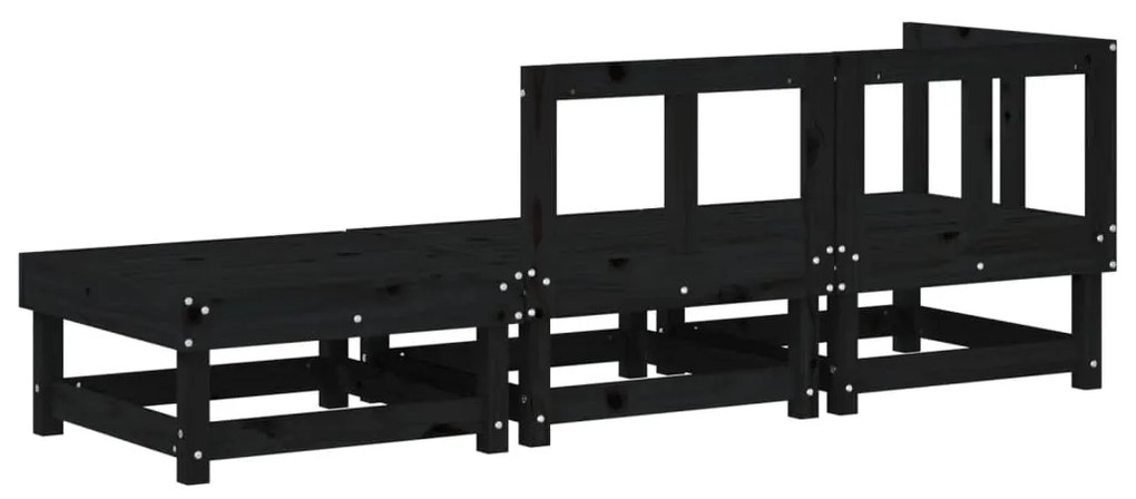 Set salotto da giardino 3 pz nero in legno massello di pino