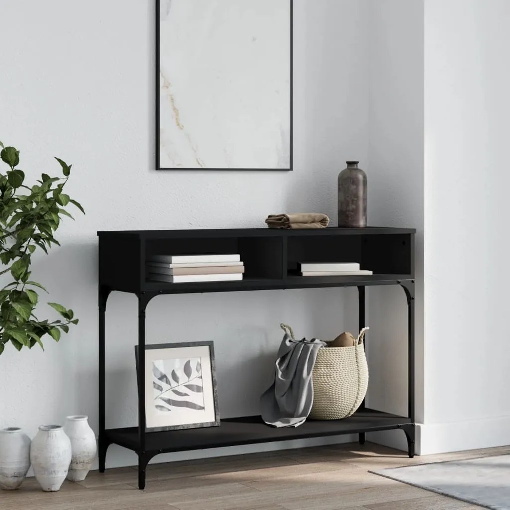 Tavolino Consolle Nero 100x30,5x75 Cm İn Legno Multistrato /
