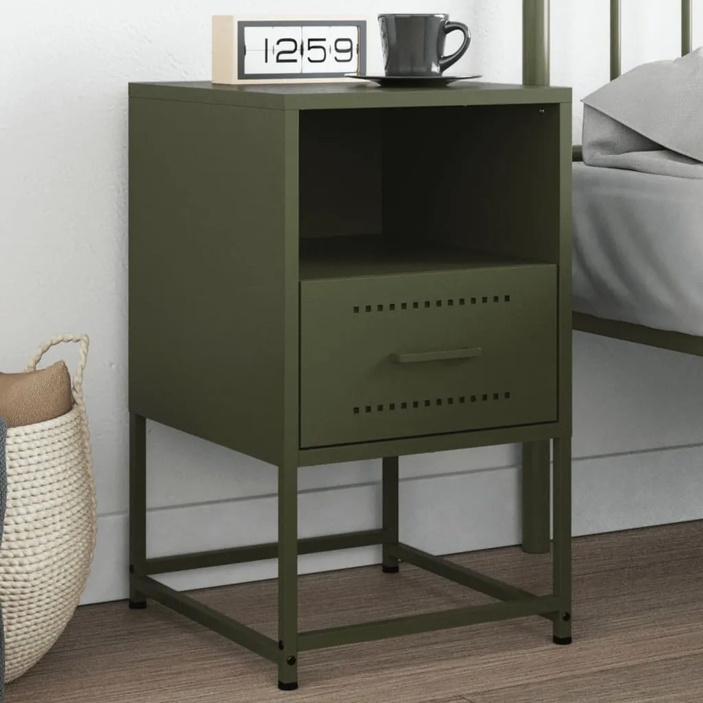 Comodino Verde Oliva 36x39x60,5 Cm İn Acciaio /