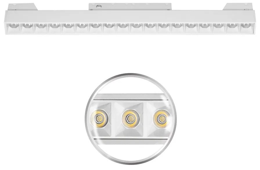 Faro LED Lineare 18W Magnetico 32cm CRI92 UGR16 Bianco 48V Colore Bianco Caldo 3.000K