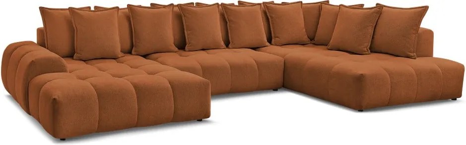 Divano angolare color terracotta allungabile e con contenitore (penisola a destra/a U) con rivestimento in ciniglia Everest – Bobochic Paris