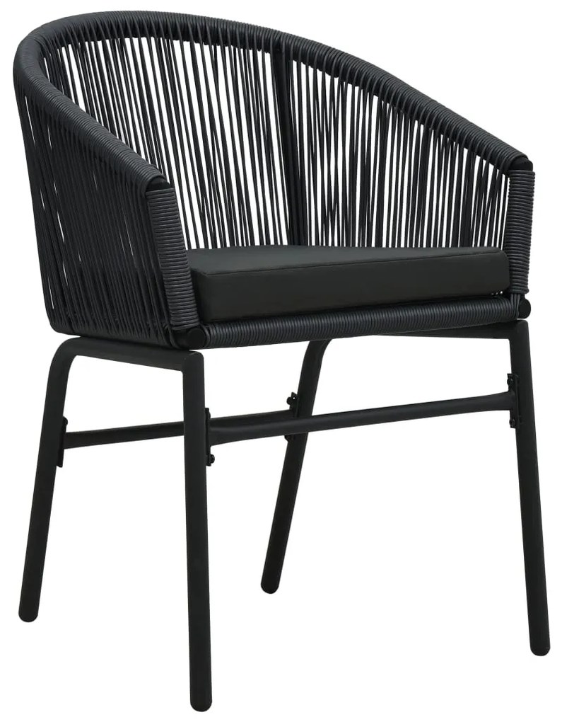 Set da Bistrot 3 pz con Cuscini in Polyrattan Nero