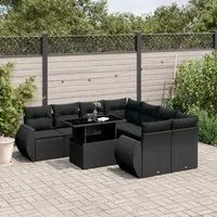 Set Divani da Giardino 9 pz con Cuscini Nero in Polyrattan 3268425