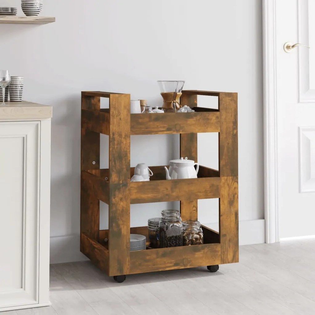 Carrello Da Cucina Rovere Fumo 60x45x80 Cm Legno Multistrato /