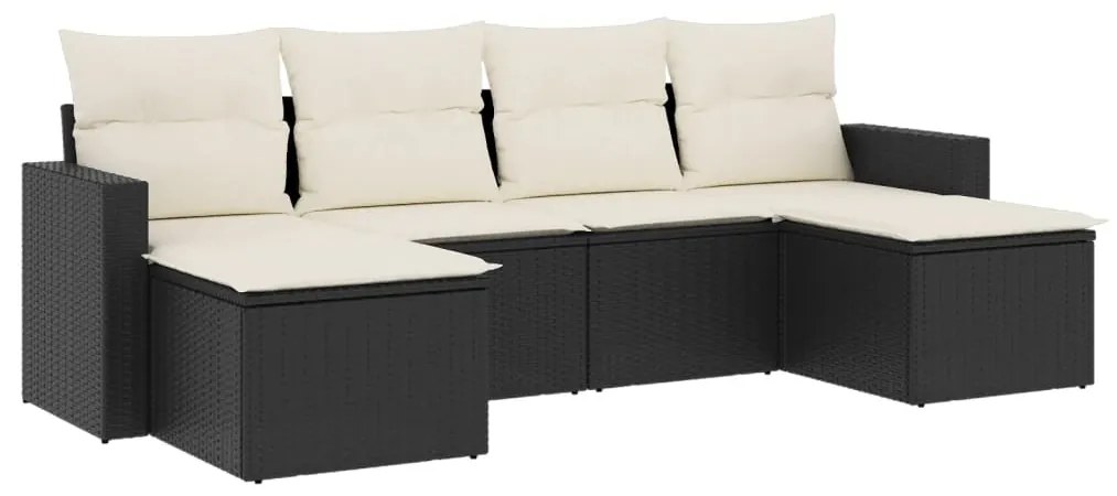 Set divano da giardino 6 pz con cuscini nero in polyrattan