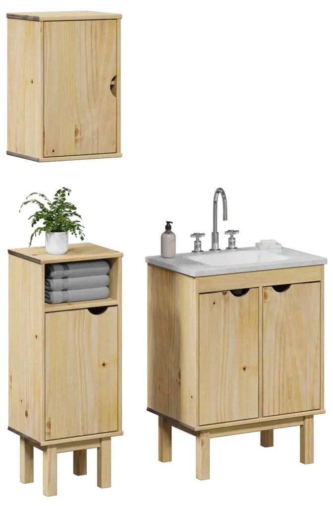 Set Mobili Da Bagno 3 Pz Otta İn Legno Massello Di Pino /