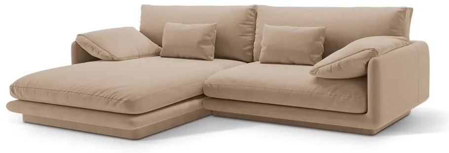 Divano angolare beige (con penisola a sinistra/con chaise lounge) con rivestimento in velluto Torino – Micadoni