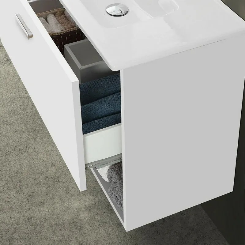 Mobile bagno sospeso 80 bianco con pensile 150 lavabo e specchio Martha