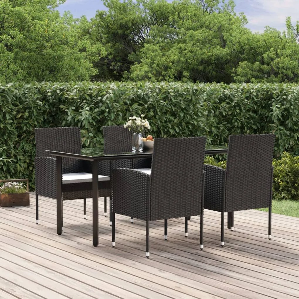 Set da pranzo da giardino 5 pz nero con cuscini in polyrattan