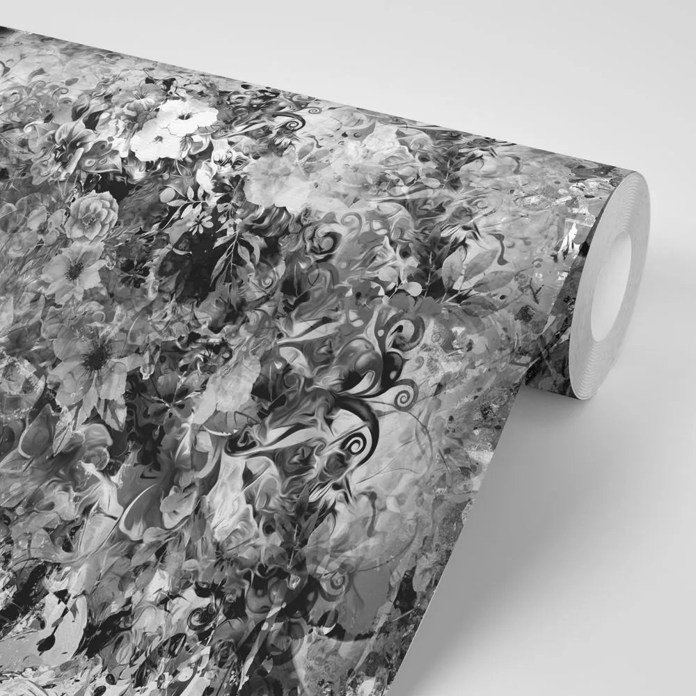 Carta da parati – Fiori in bianco e nero