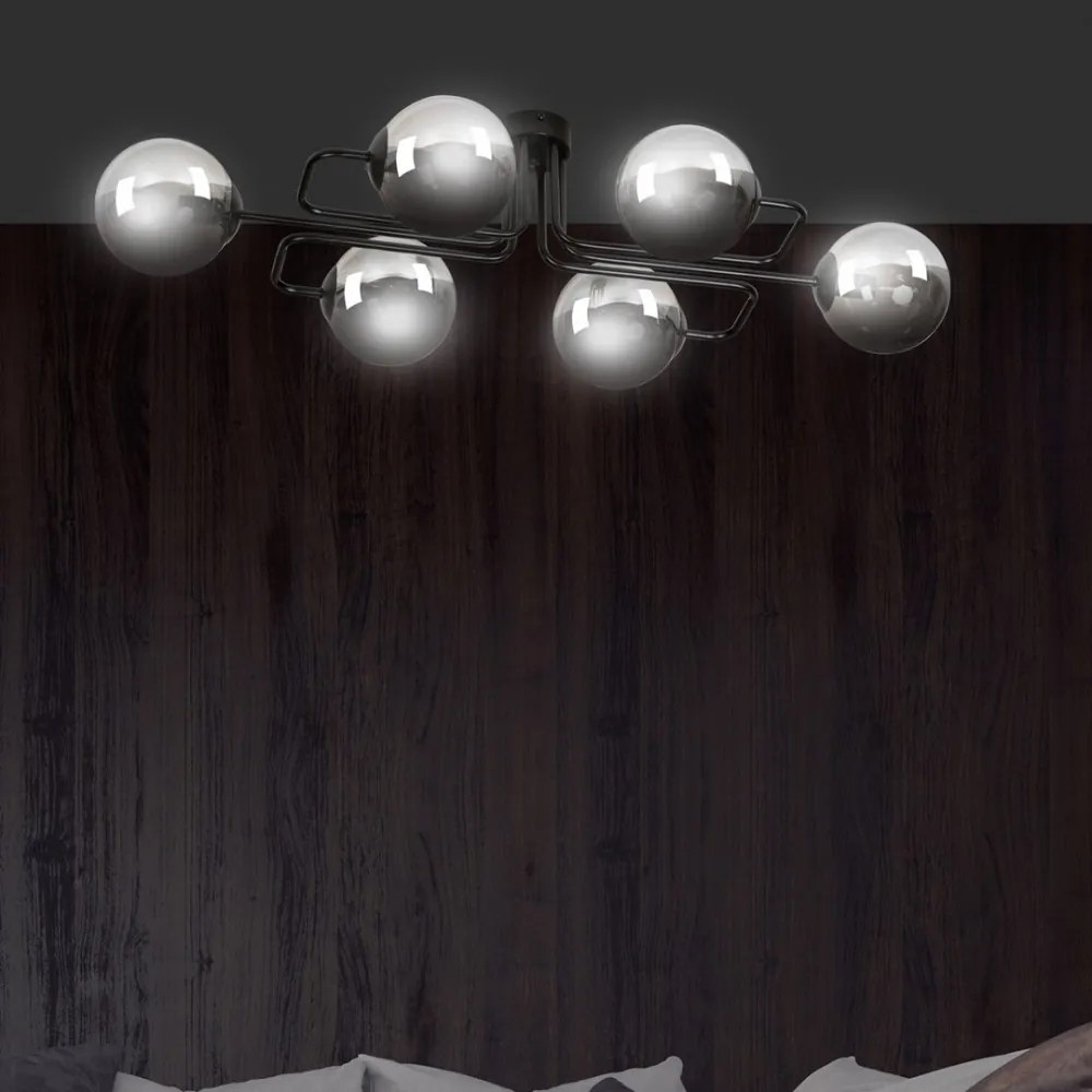 Lampadario da soffitto BRENDI 6 in acciaio e vetro 6xE14 Colore del corpo Grafite