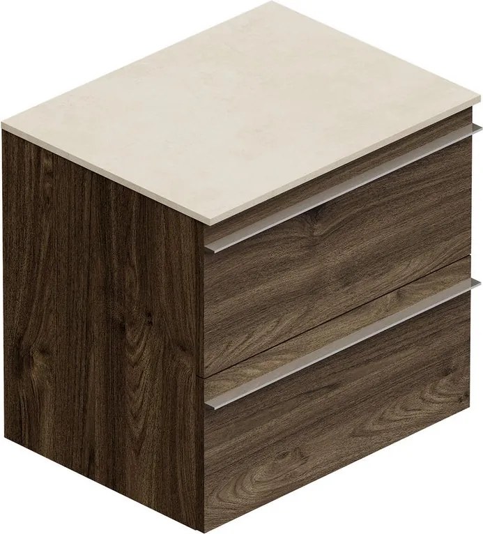 Mobile Linea L60 H55 P45 in laminato rovere cotto 2 cassetti a chiusura ammortizzata e con top gres bianco creta