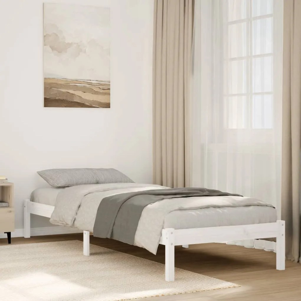 Letto extra lungo senza materasso bianco 90x210 cm in pino