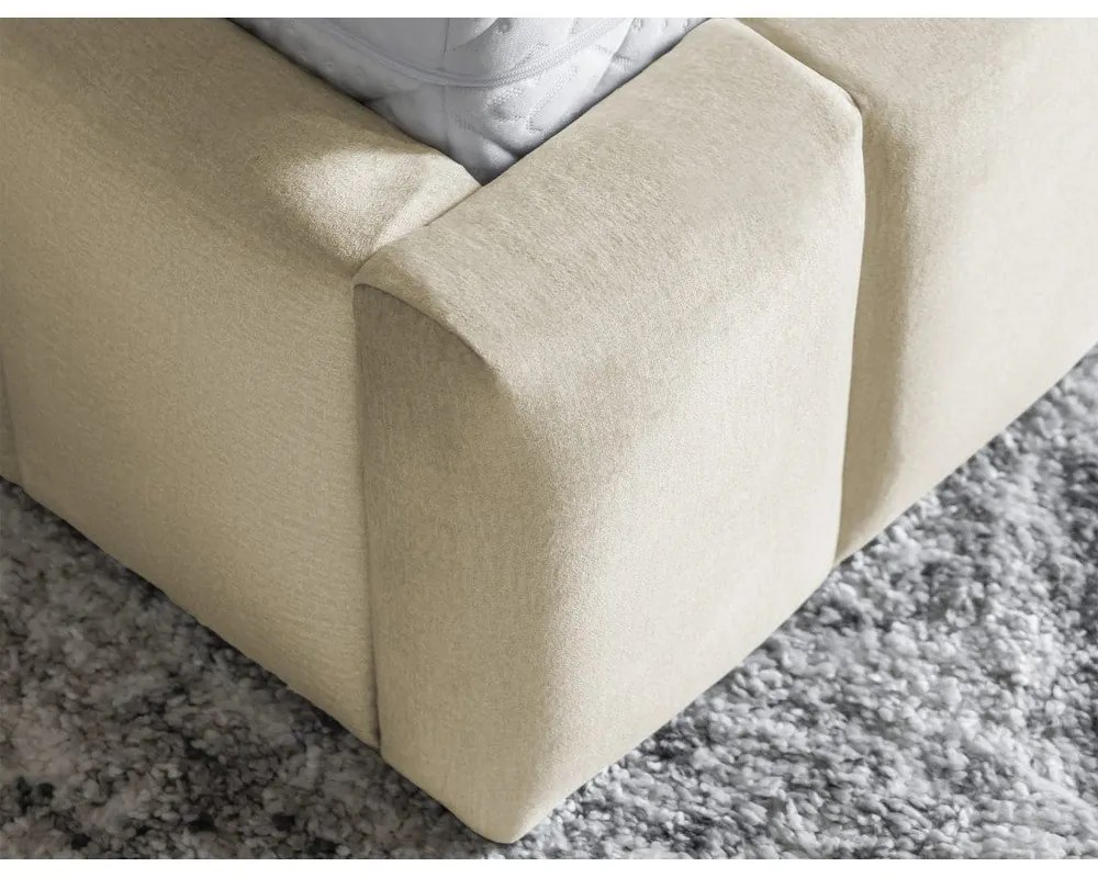 Letto matrimoniale imbottito beige con contenitore con rete inclusa 140x200 cm Lamica – ELTAP