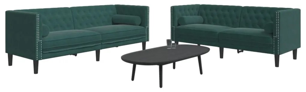 Set Divani Chesterfield 2pz Con Cuscini Verde Scuro Velluto /